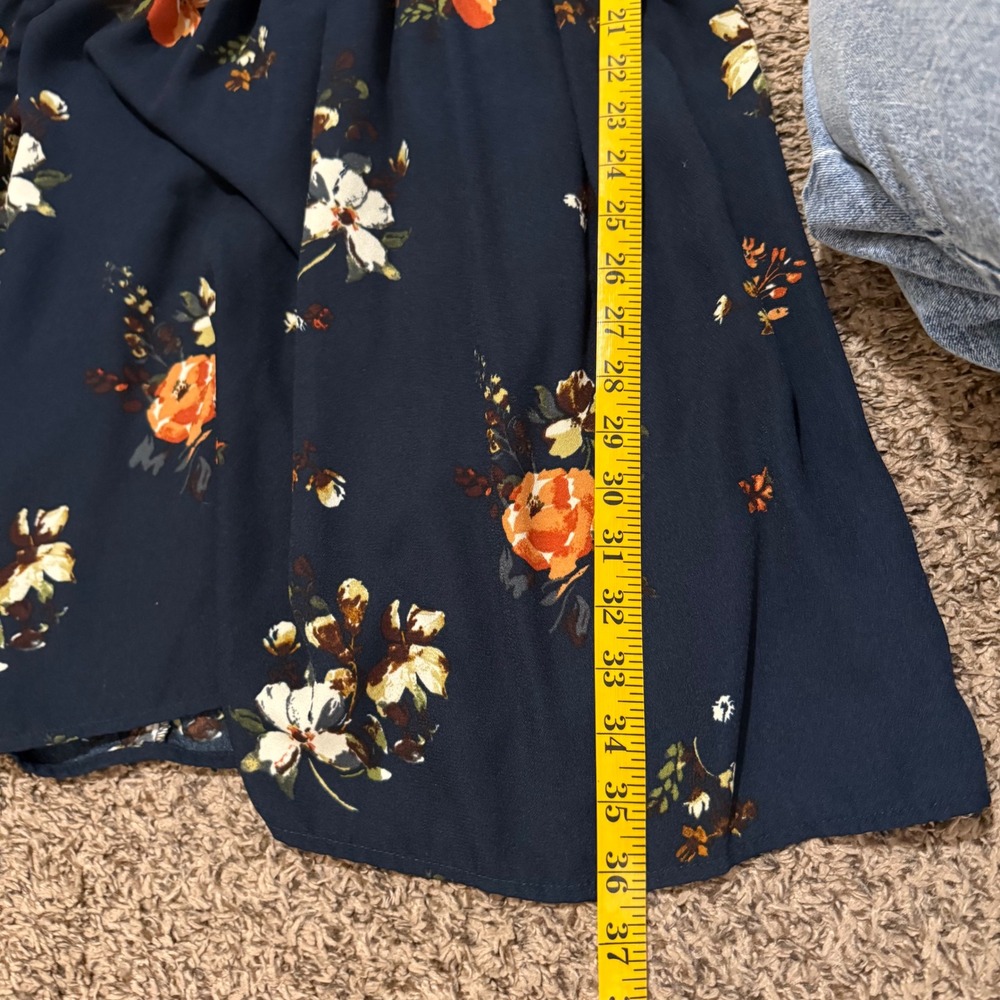 Xhilaration Navy Floral‎ Smocked Waist Long Sleeve V Neck Mini Dress Womens M - Picture 8 of 8